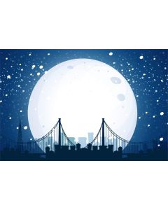 CSFOTO Polyester 7x5ft Winter Backdrops for Photography Winter Snowing Night Full Moon Bridge City Silhouette Snowflake Photographic Studio Photo Background New Year Christmas Photo Wallpaper