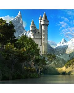 CSFOTO 8x8ft Background for Castle Natural Scenery Landscape Photography Backdrop Leisure Vacation Beautiful Mountain Blue Sky Lake Honeymoon Travel Holiday Photo Studio Props Vinyl Wallpaper