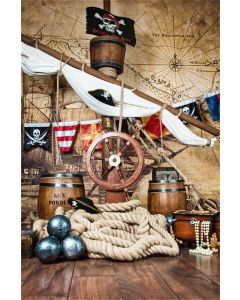 CSFOTO 5x7ft Pirates Ship Backdrop Deck Steering Wheel Flag Sailboat Birthday Party Background for Photography Children Bday Photo Backdrop